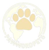logo de pawwordpets con huella beige